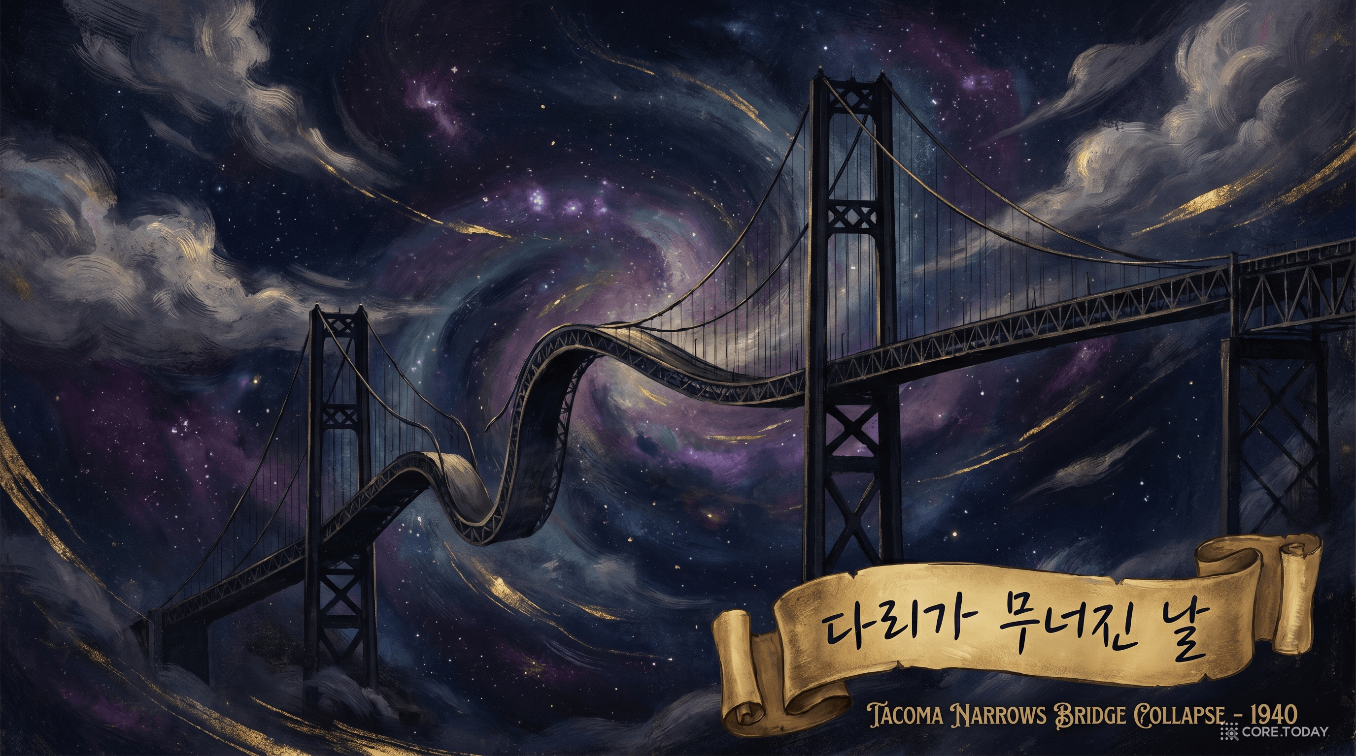 1940년 타코마 내로스 교의 붕괴 — 바람과 구조물의 동적 상호작용을 예측하지 못한 비극