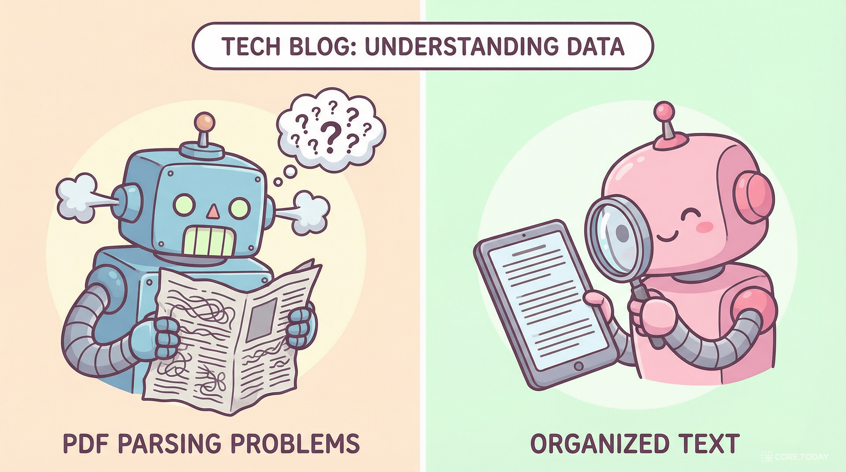 AI가 PDF의 뒤섞인 텍스트 때문에 혼란스러워하는 모습 — PDF 파싱의 근본 문제