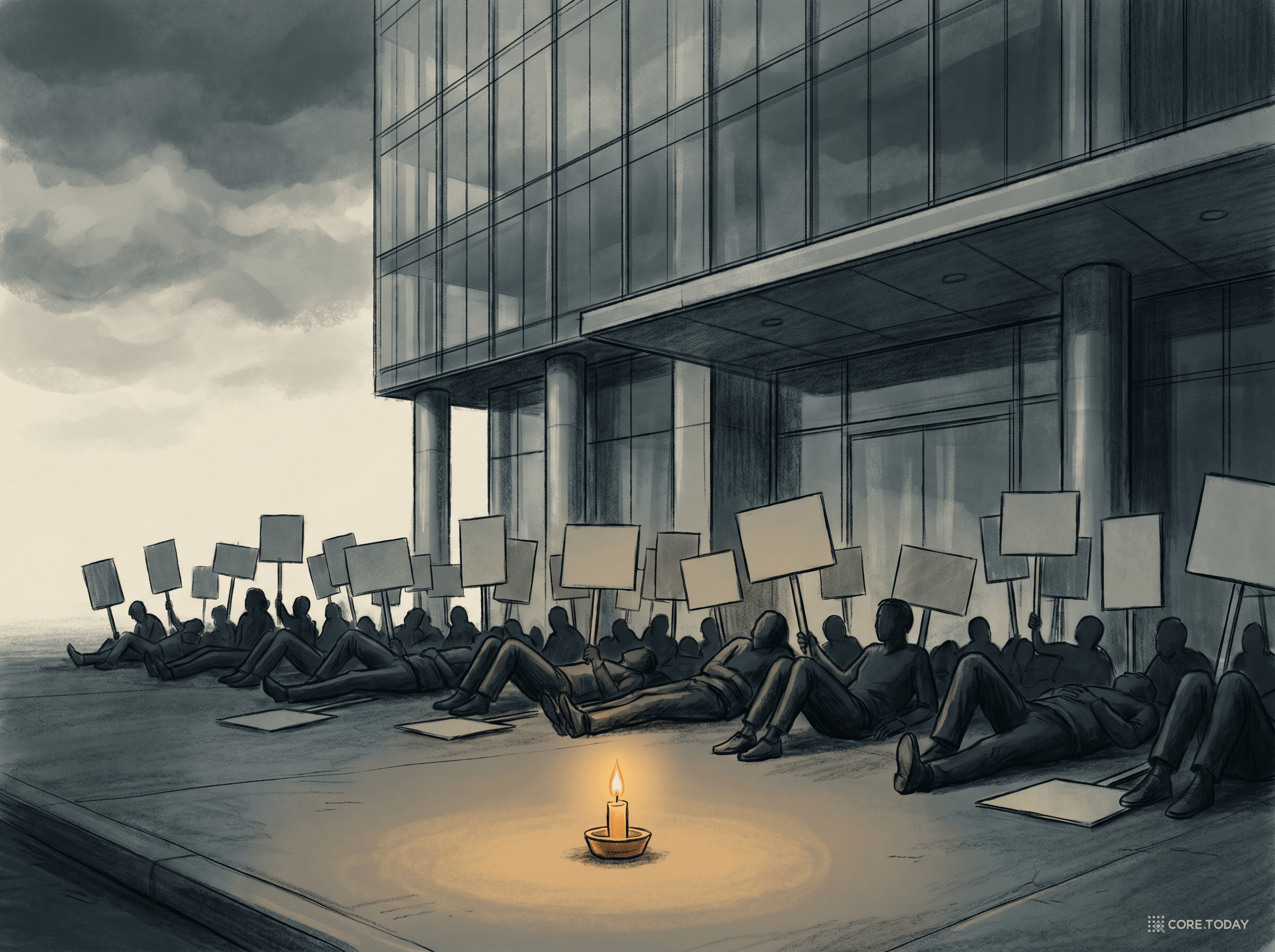 Palantir 앞에 누운 사람들 — die-in