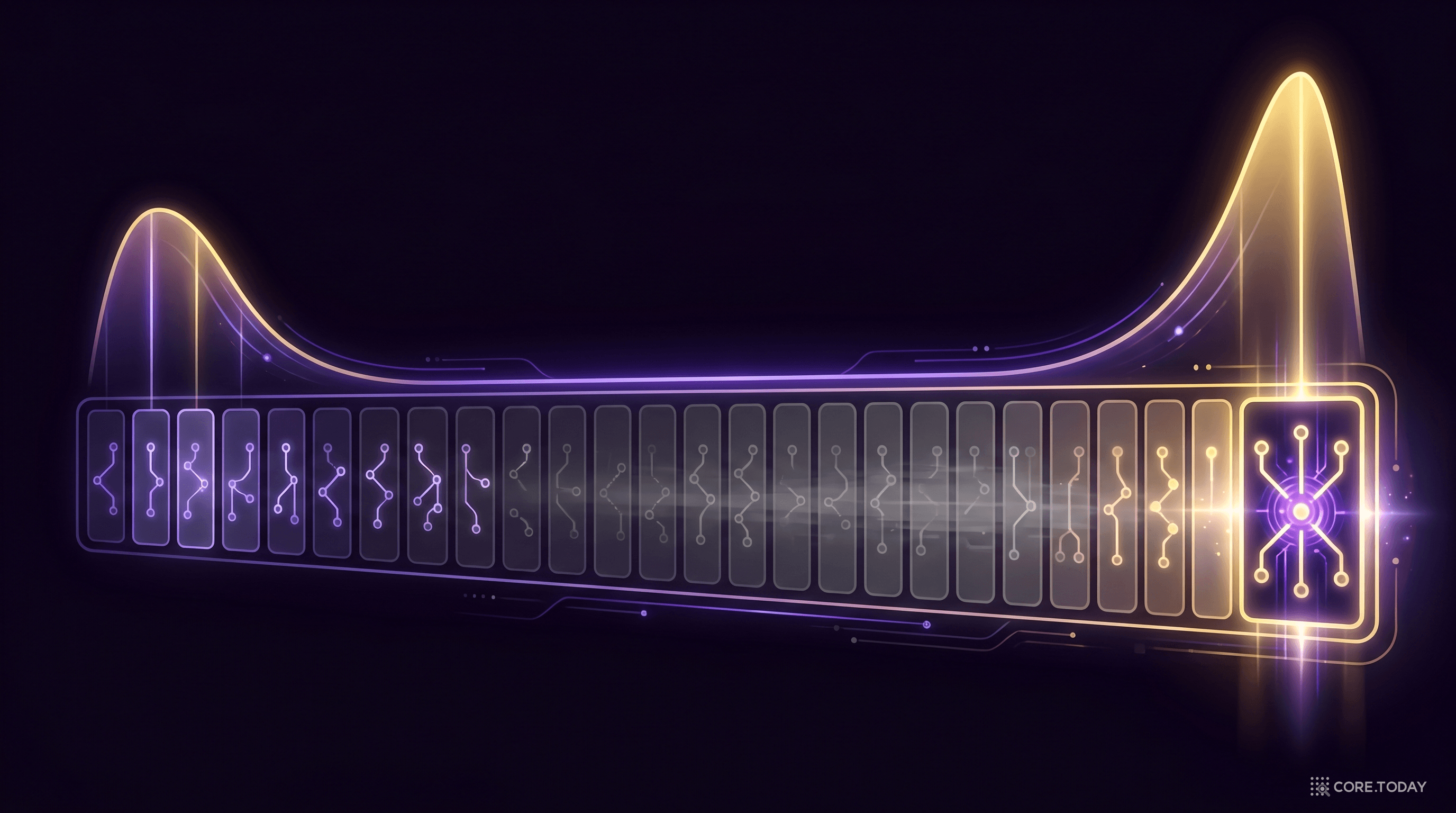 Lost in the Middle과 황금 기억 영역 — LLM의 주의는 컨텍스트의 시작과 끝에서 가장 높고(U자 곡선), 중앙은 흐려진다. PathRAG는 신뢰도 최고 경로를 맨 끝 황금 영역(우측 밝게 빛나는 슬롯)에 배치한다