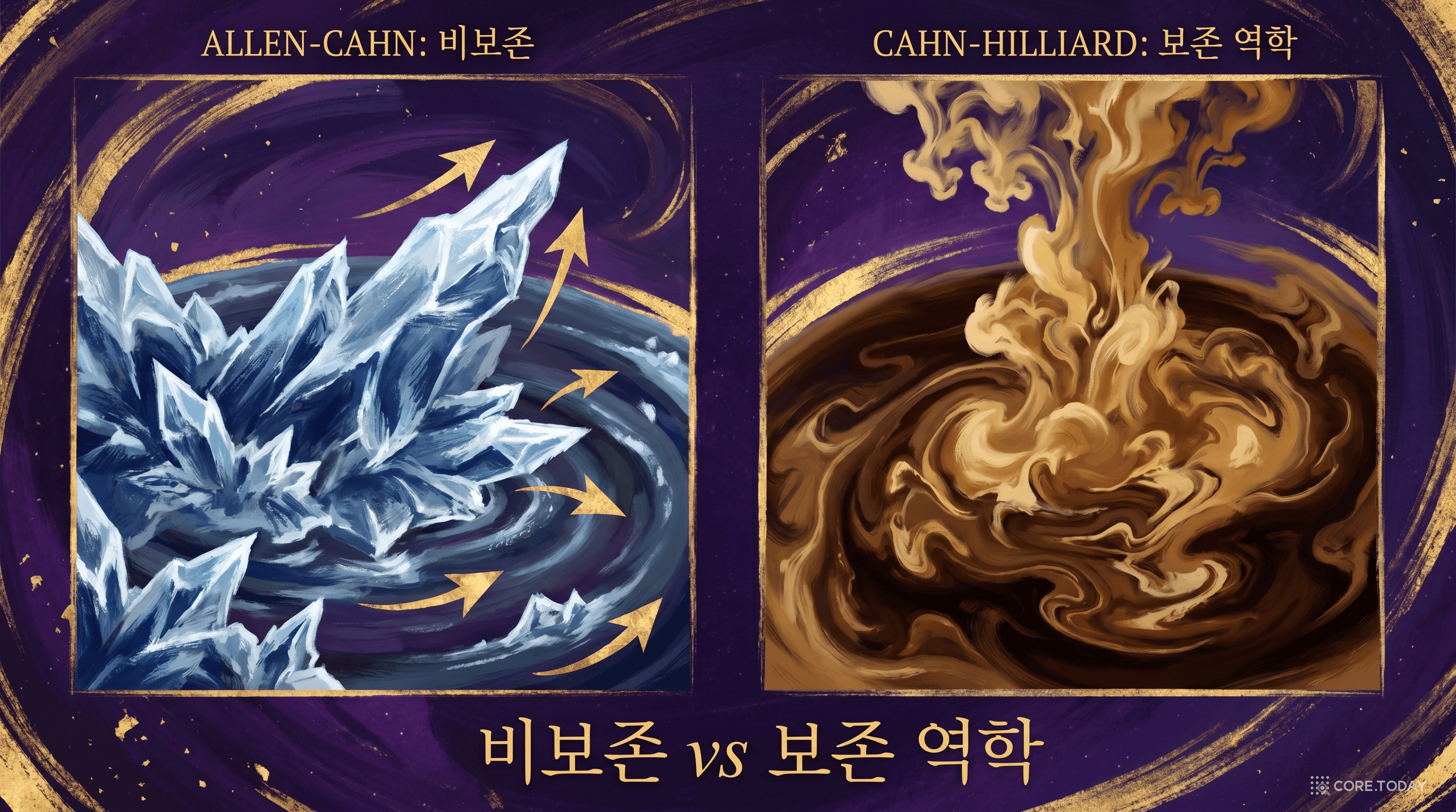 Allen-Cahn vs Cahn-Hilliard — 비보존 상전이와 보존 확산의 차이