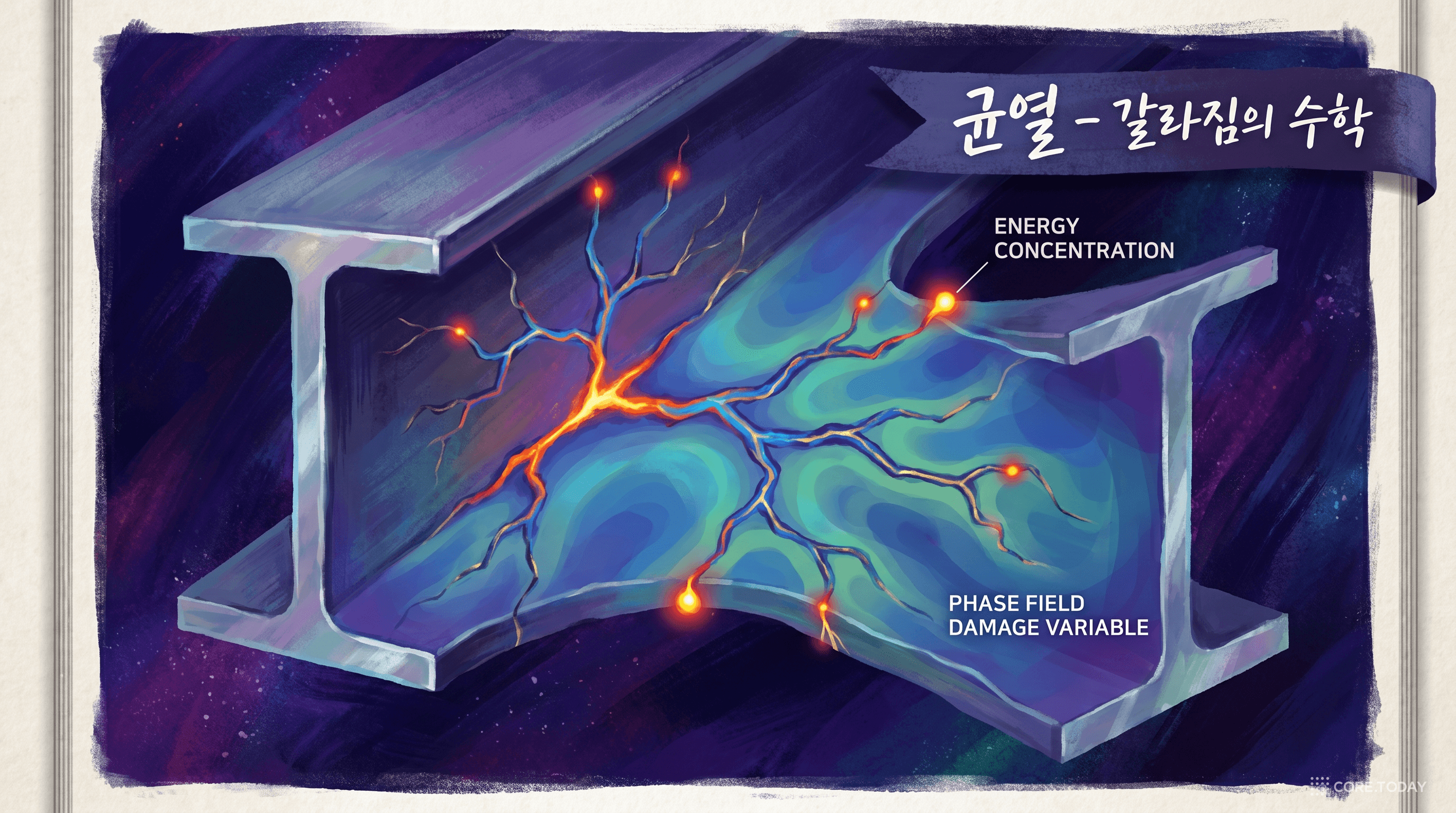 균열 전파 — 분기와 합류가 자연스럽게 일어나는 상장 파괴 모델