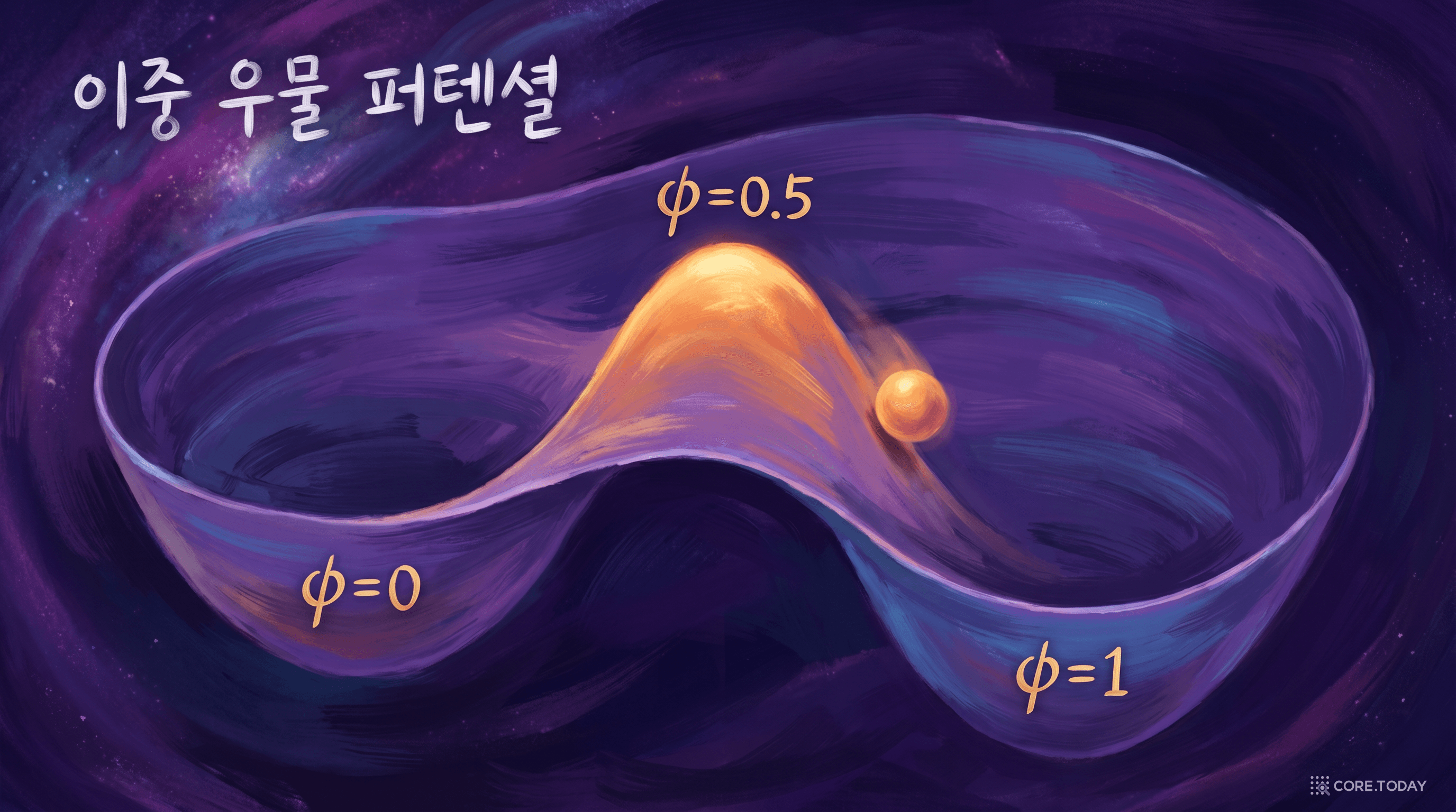 이중 우물 퍼텐셜 — 두 극소점과 가운데 에너지 장벽이 계면을 결정한다