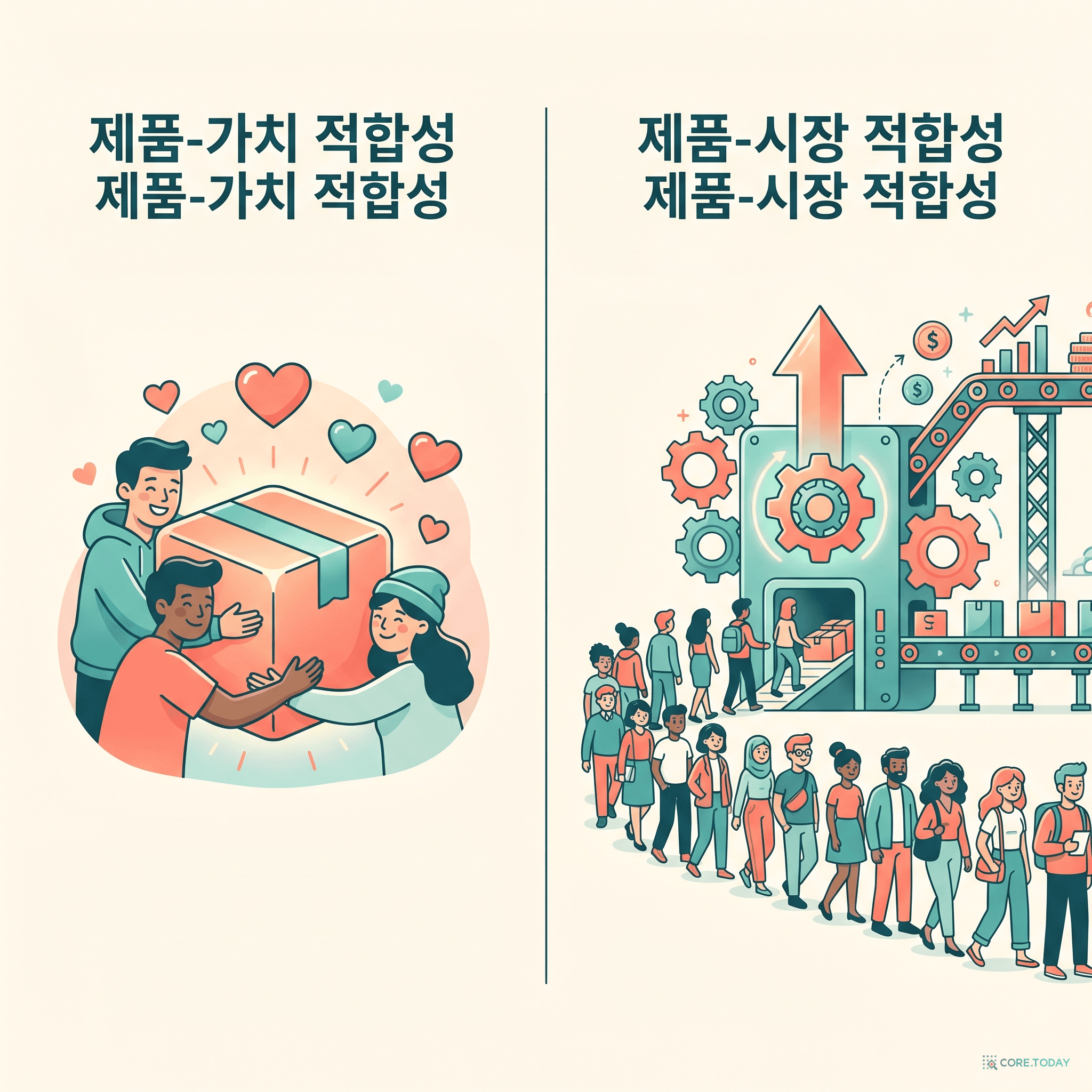 제품-가치 적합성 vs 제품-시장 적합성 — 소수가 사랑하는 것과, 반복적으로 확장되는 것의 차이