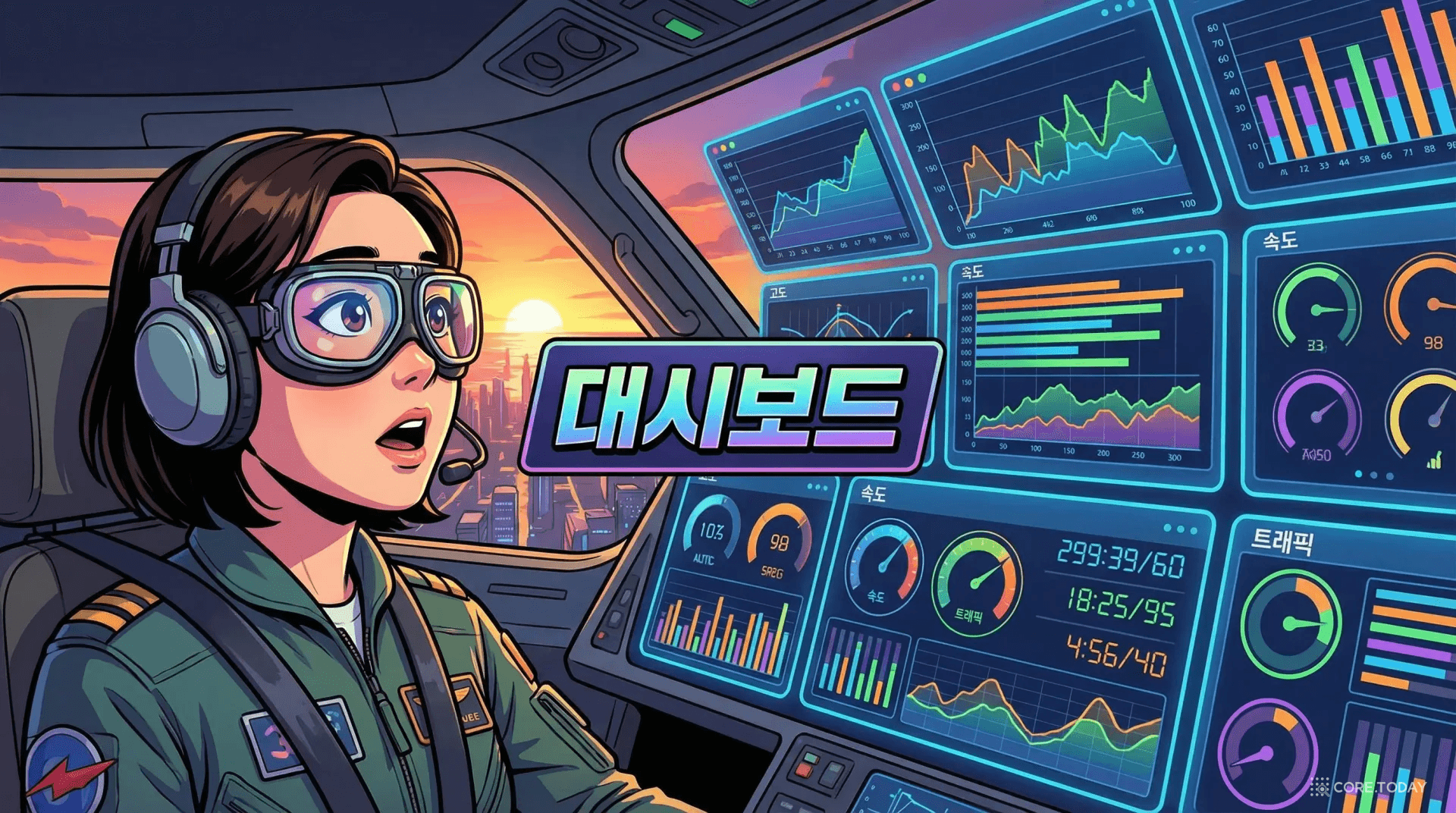 Grafana 대시보드를 비행기 조종석의 계기판으로 표현한 모습
