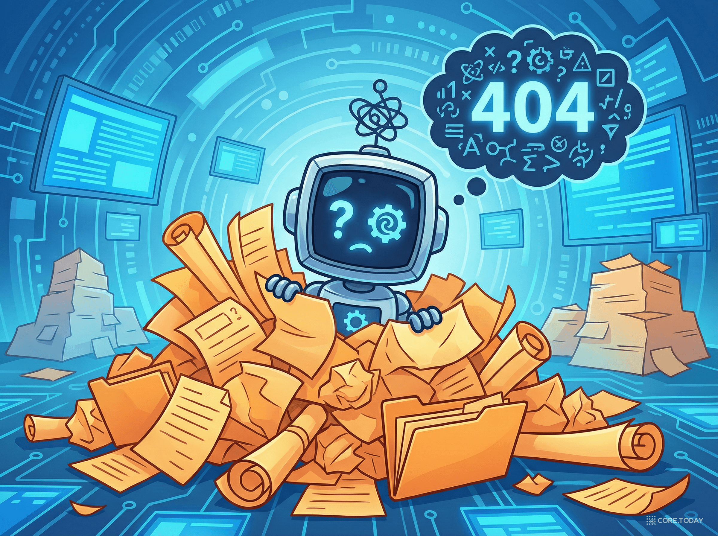 정보의 바다에 빠져 혼란스러워하는 AI 로봇