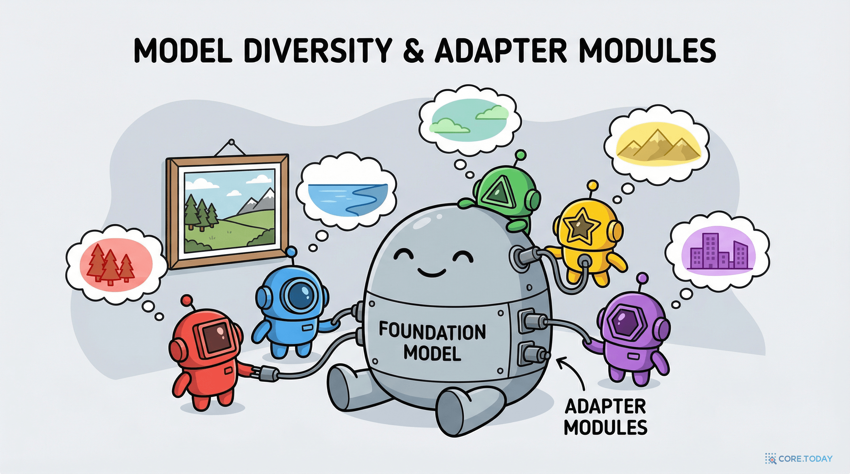 어댑터 모듈이 각각 다른 관점을 학습하는 구조