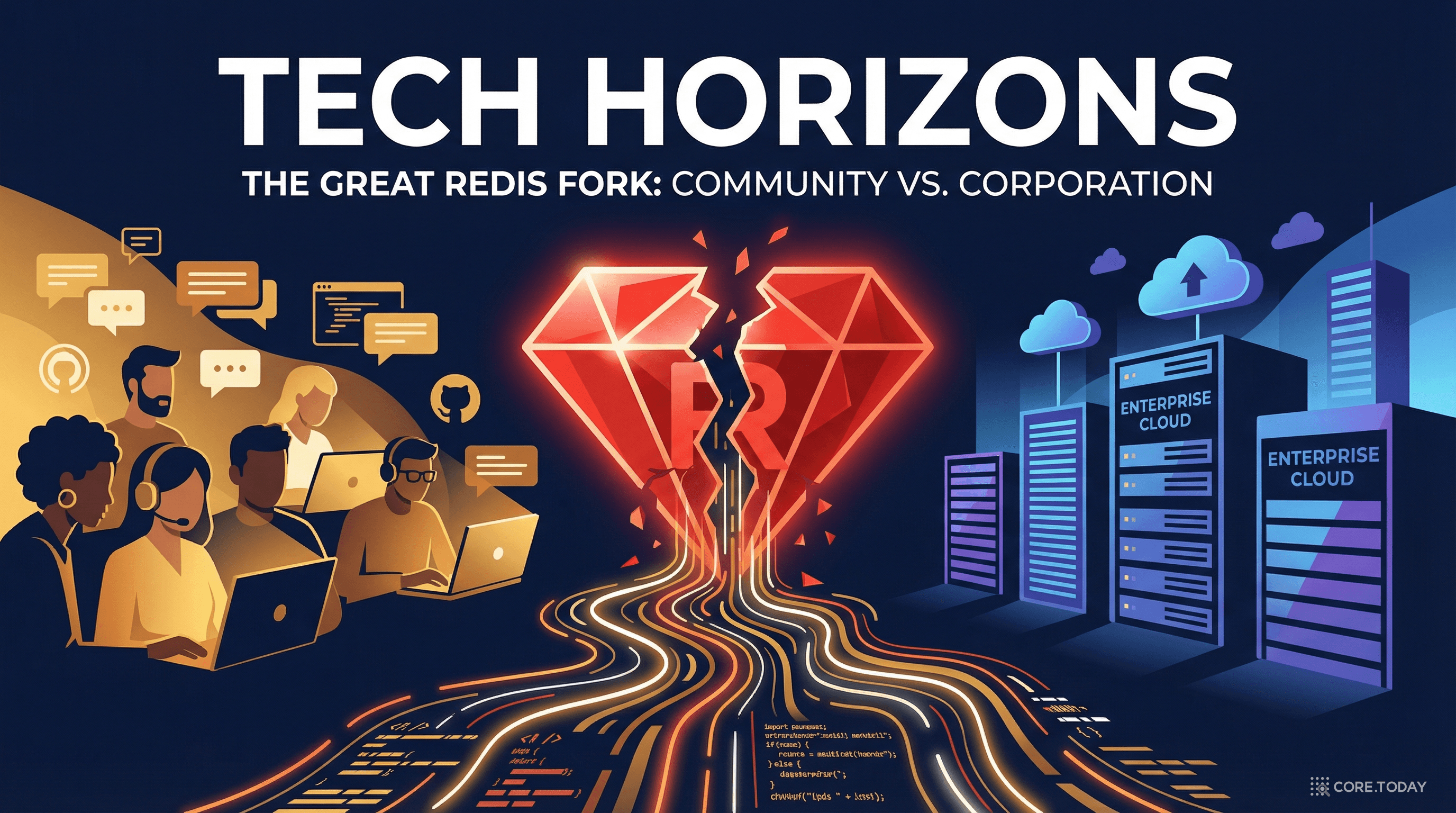 Redis 라이선스 전쟁을 상징하는 일러스트레이션