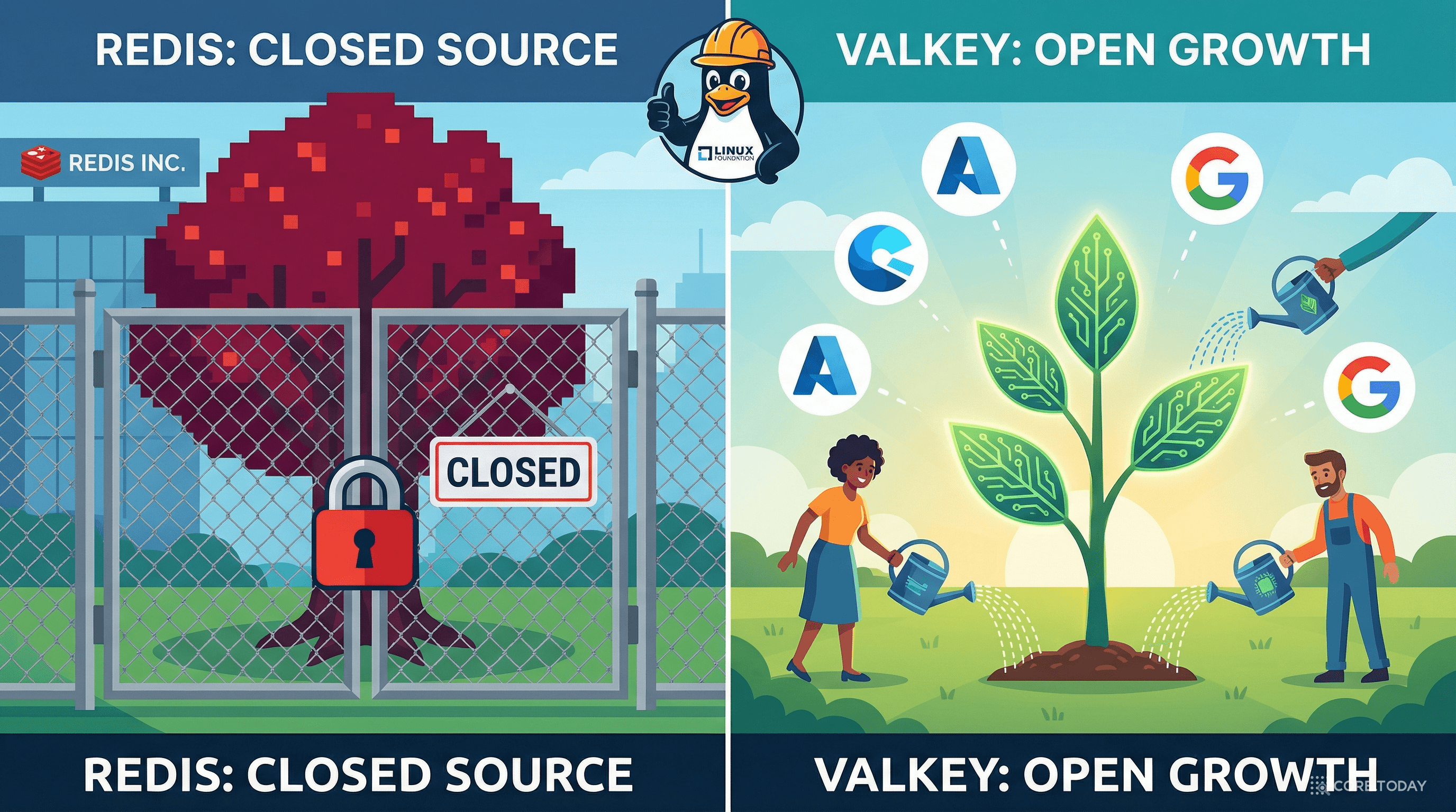 Valkey 포크 탄생을 보여주는 일러스트