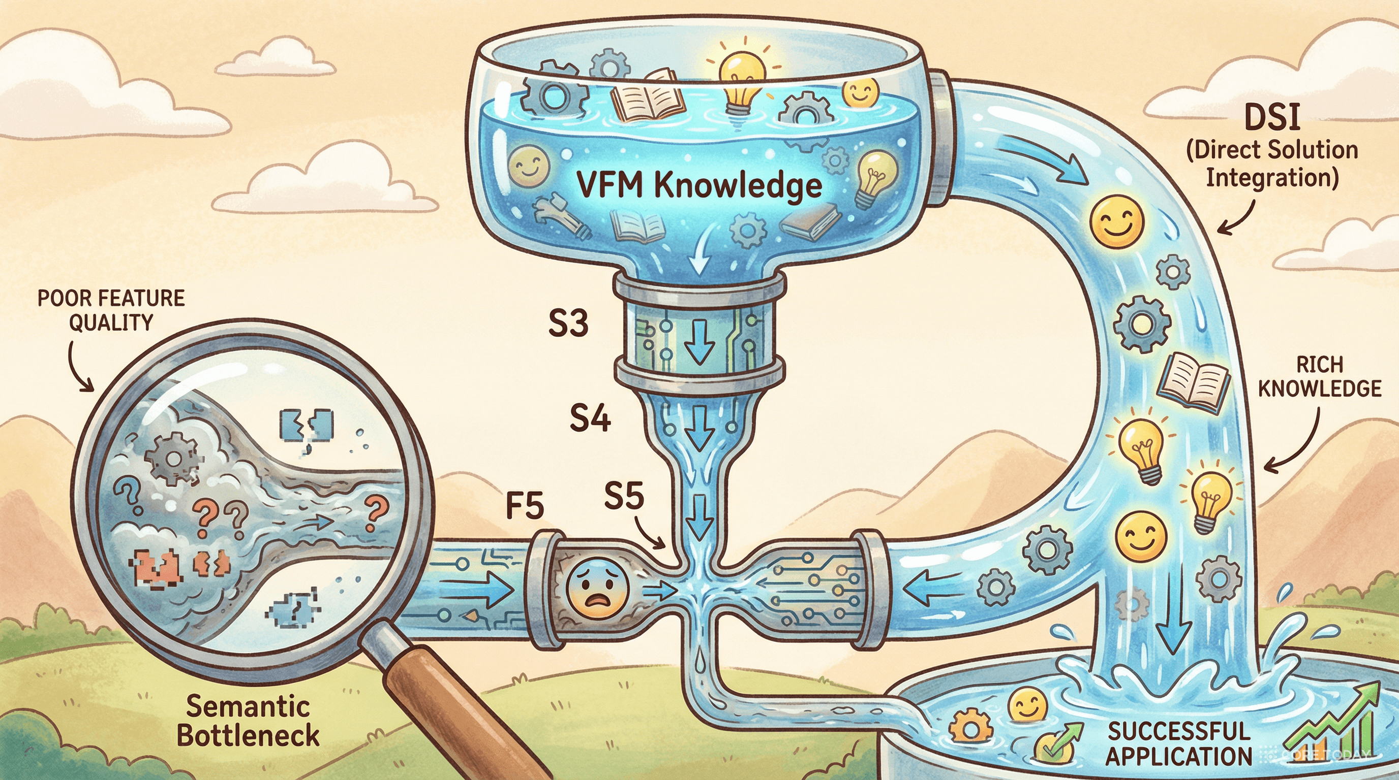 F5 의미론적 병목: 실시간 검출기의 가장 중요한 특징 F5가 간접 감독만으로 학습되어, 의미론적 품질이 제한된다. DSI가 이 병목을 해소한다.