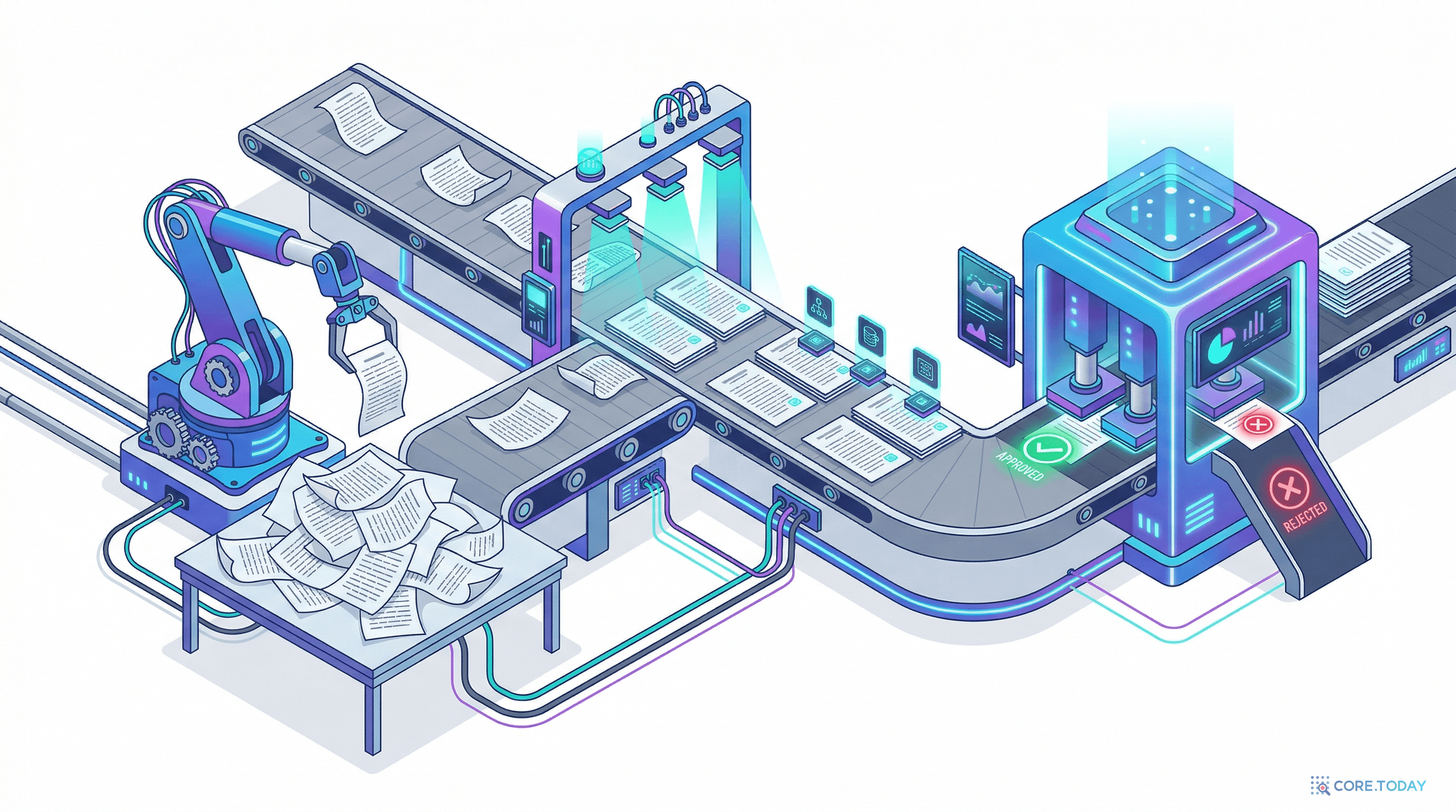3단계 파이프라인을 공장 컨베이어벨트로 비유: 텍스트 수집 → 라벨링 → 최종 판정