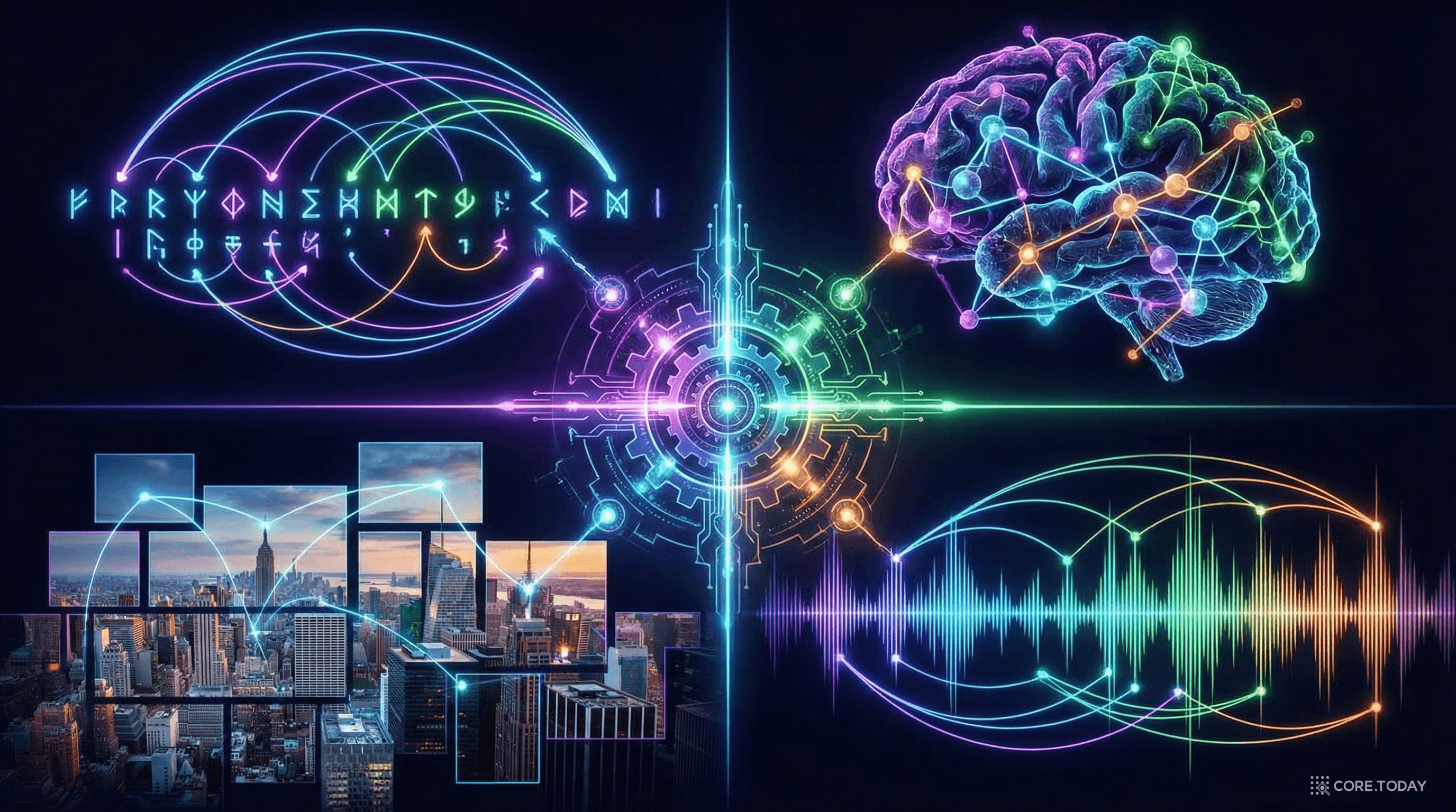 셀프 어텐션이 텍스트, 단백질, 이미지, 음악 등 다양한 영역에 적용되는 모습