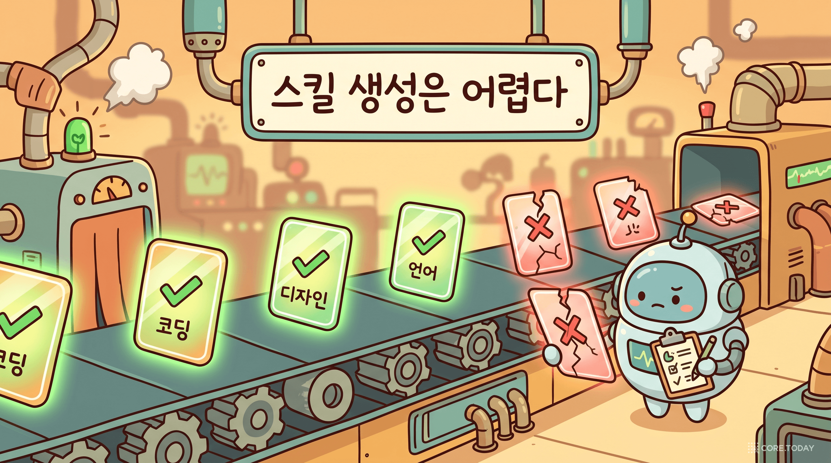 좋은 스킬과 불량 스킬이 함께 쏟아지는 '스킬 공장' — 생성의 어려움