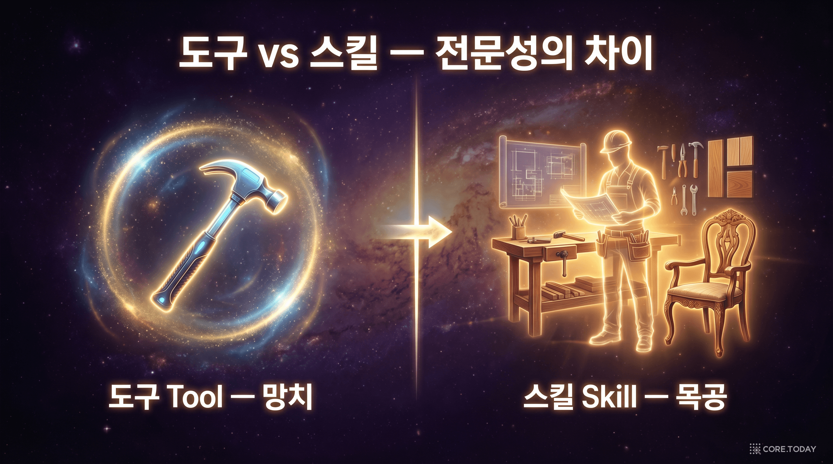 도구 vs 스킬 — 망치 한 자루(Tool)와 정교한 가구를 만드는 목공(Skill)
