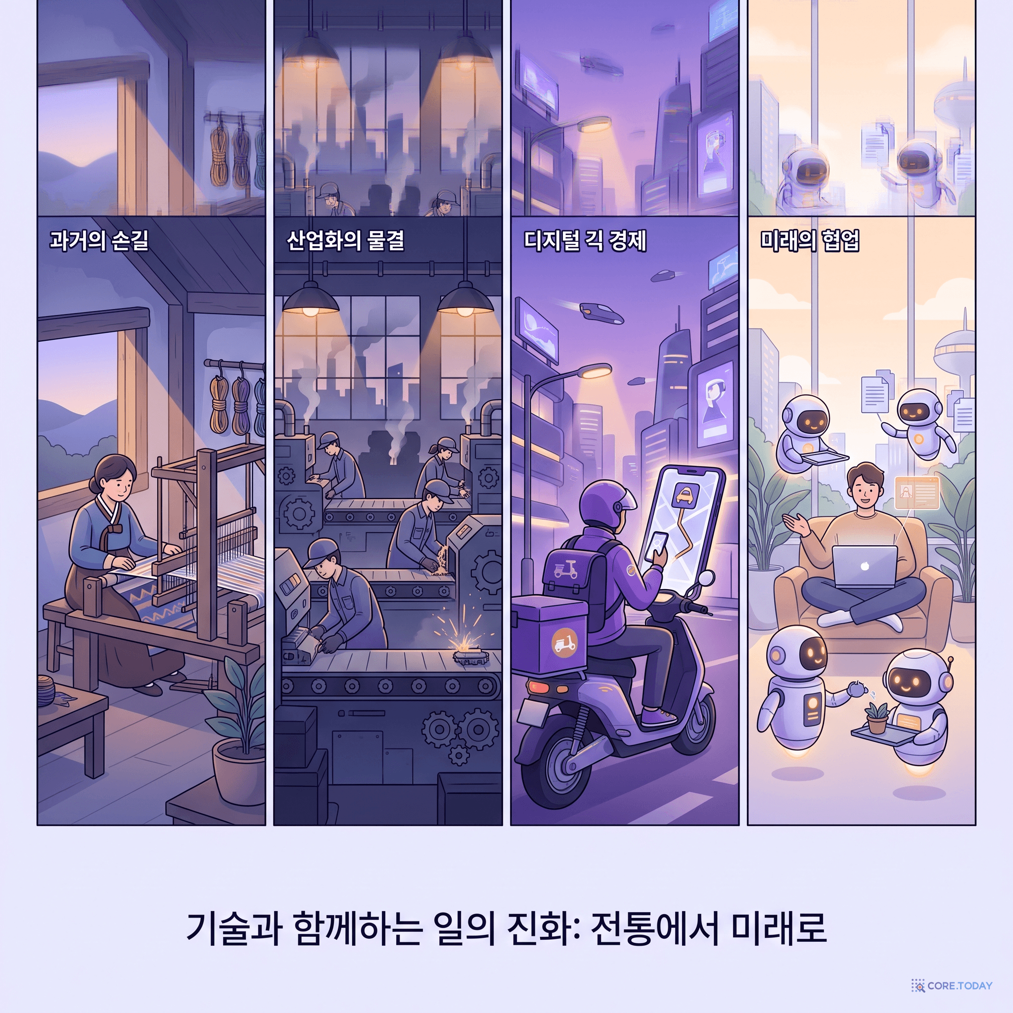 일의 진화 4컷 — 가내수공업에서 솔로프리너까지