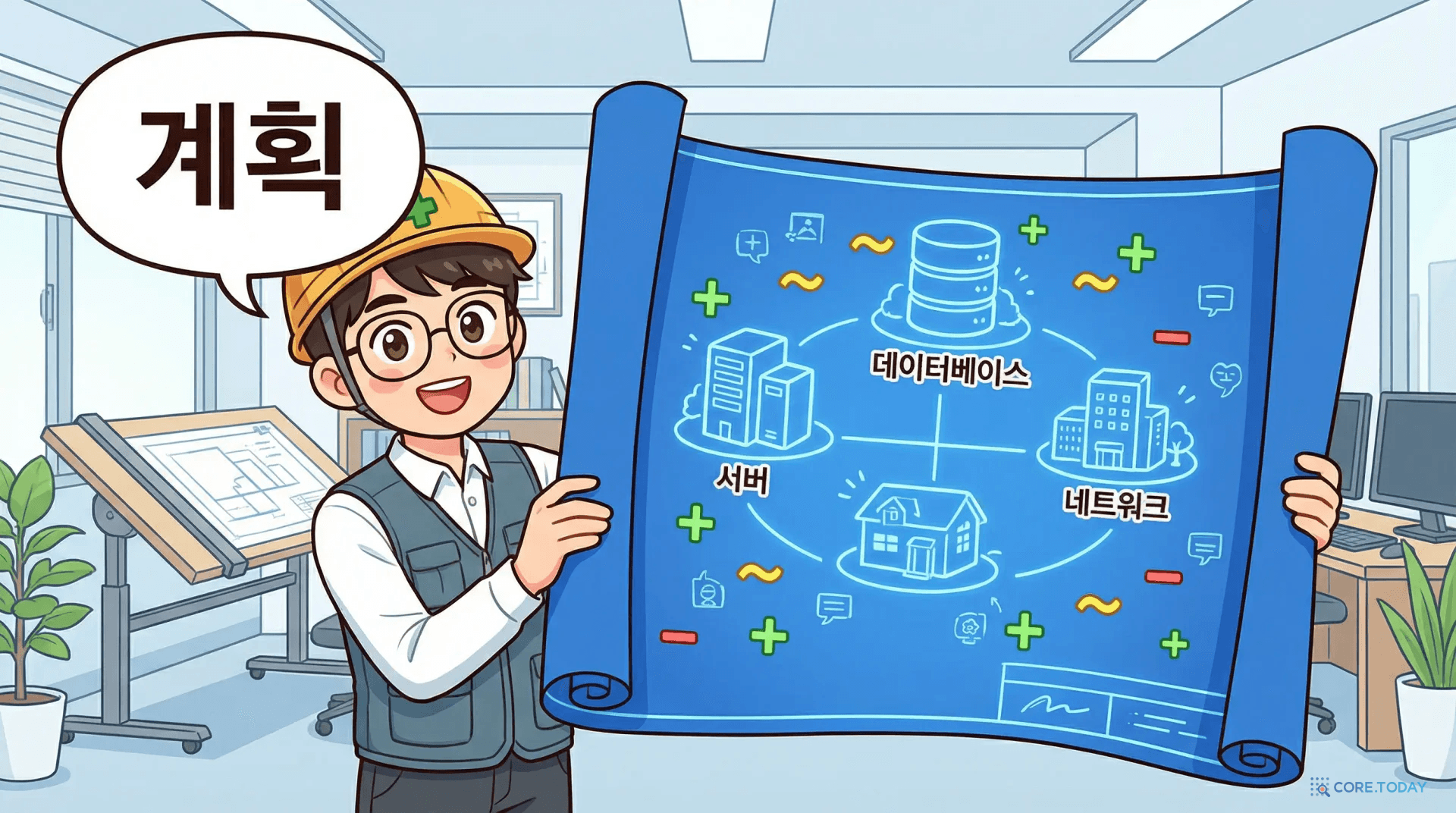 Terraform plan을 건축 설계도에 비유한 일러스트