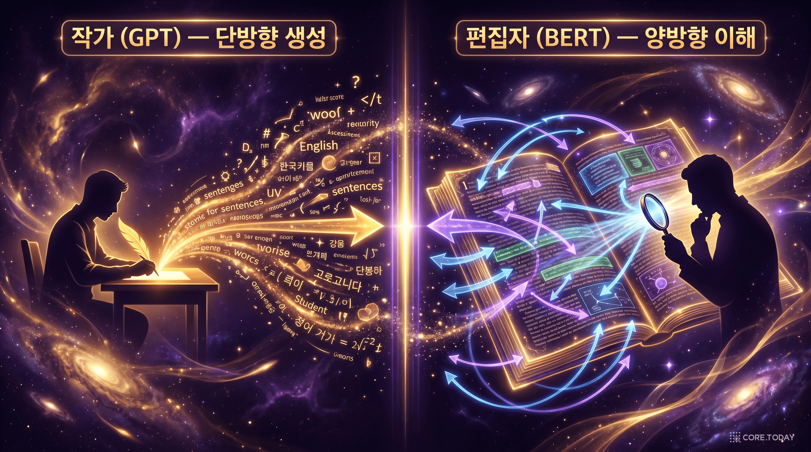GPT는 왼쪽에서 오른쪽으로 글을 쓰는 작가, BERT는 전체를 통독하며 이해하는 편집자