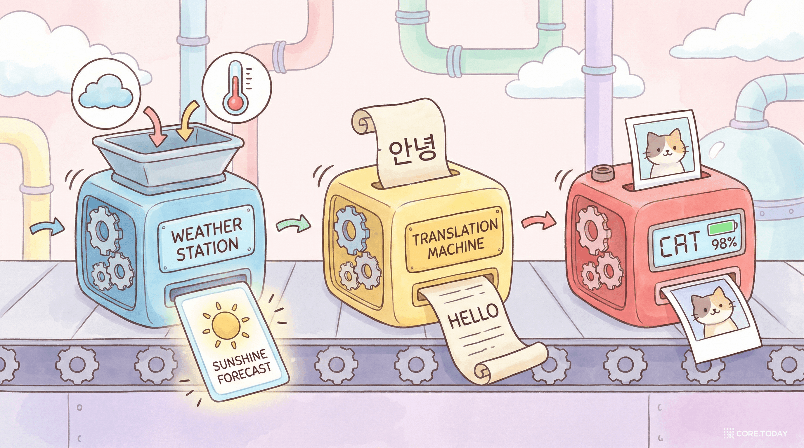 일상의 현상들이 입력-출력 함수 기계로 표현되는 모습