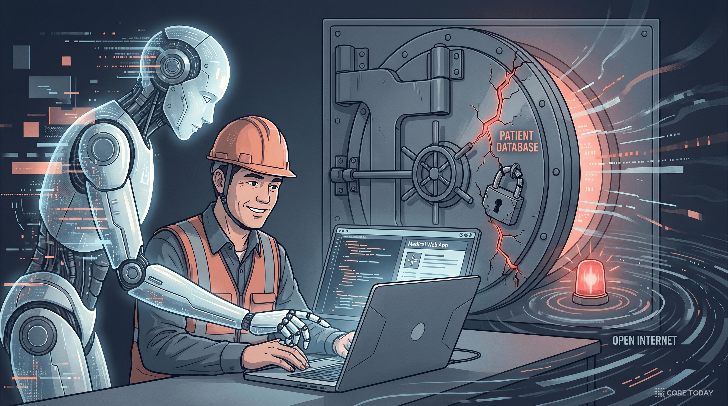 AI 코딩 에이전트가 만든 앱 뒤로 환자 데이터베이스가 인터넷에 노출되는 장면