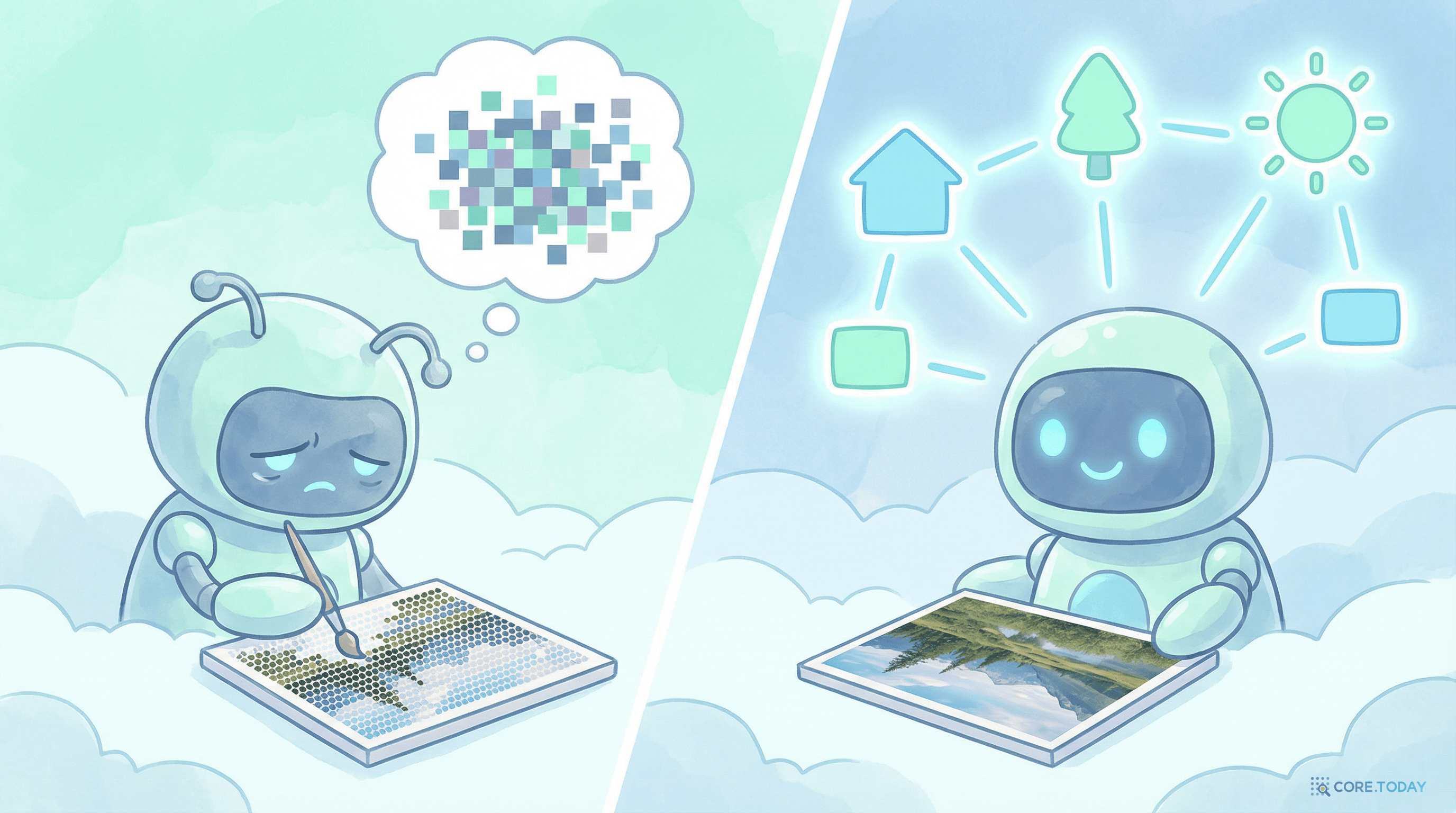 생성 모델 vs JEPA 비교 일러스트