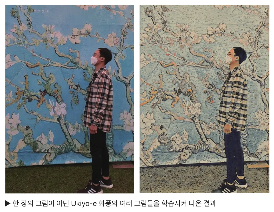 인물 스타일 트랜스퍼 — 한 장의 그림이 아닌 우키요에 화풍의 여러 그림을 학습시킨 결과